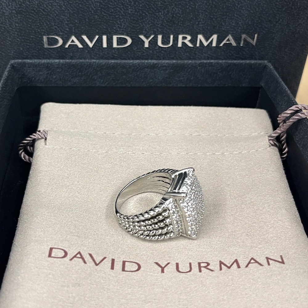 David Yurman Silver Pavé Diamond Cable Statement Ring - Picture 3 of 4